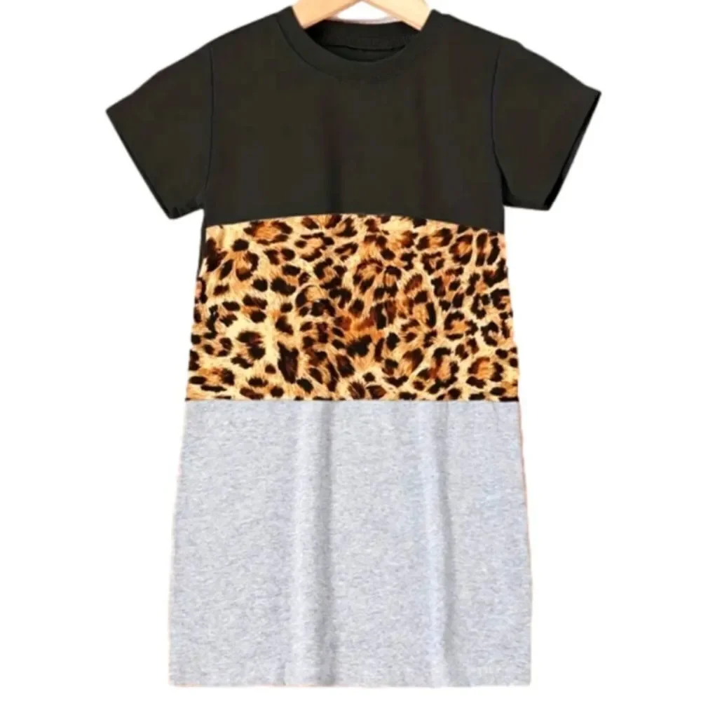 Girls Colorblock animal print t-shirt dress sz 7-8Y